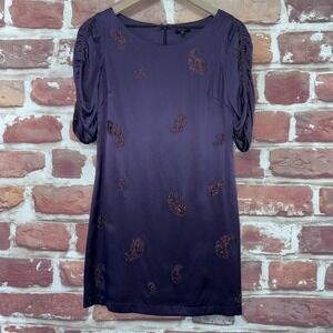 TOCCA Dress Women's 2 Purple Silk Boho Paisley Beaded Evening Event Night Wear